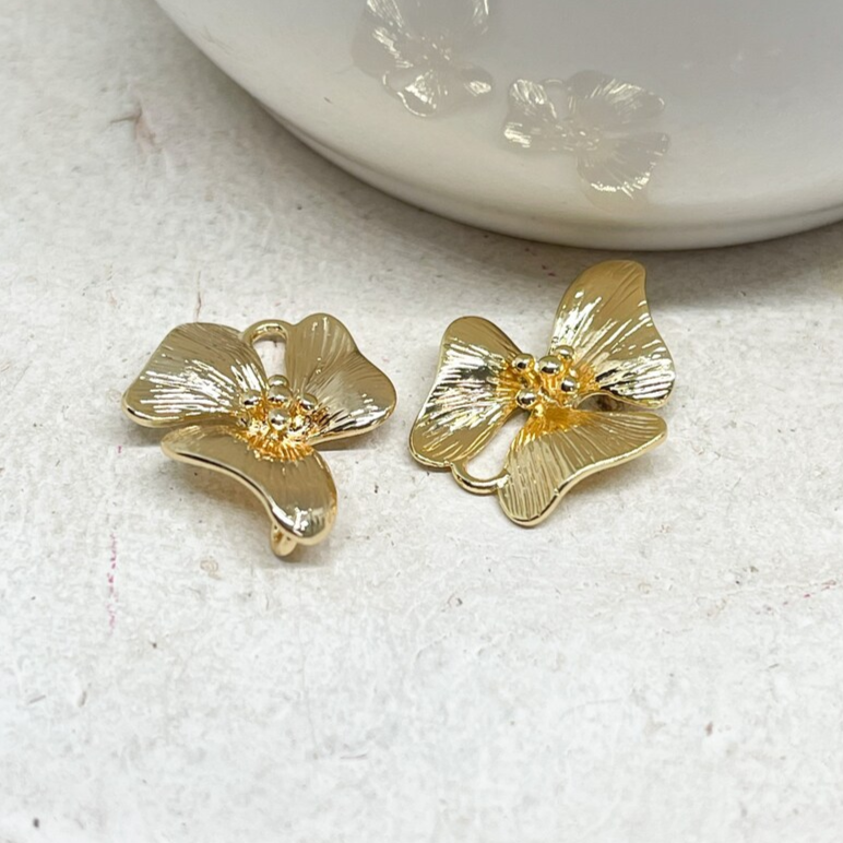 Messing Verbinder Blume 2 St., Verbinder für Ohrringe vergoldet