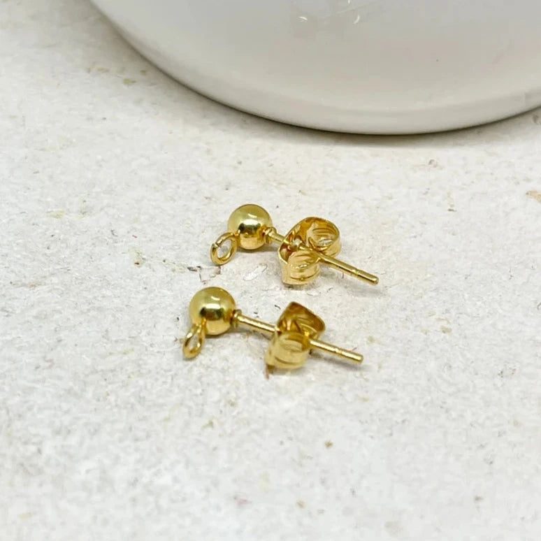 Edelstahl Ohrstecker mit Kugel 5 Paar Rohlinge vergoldet