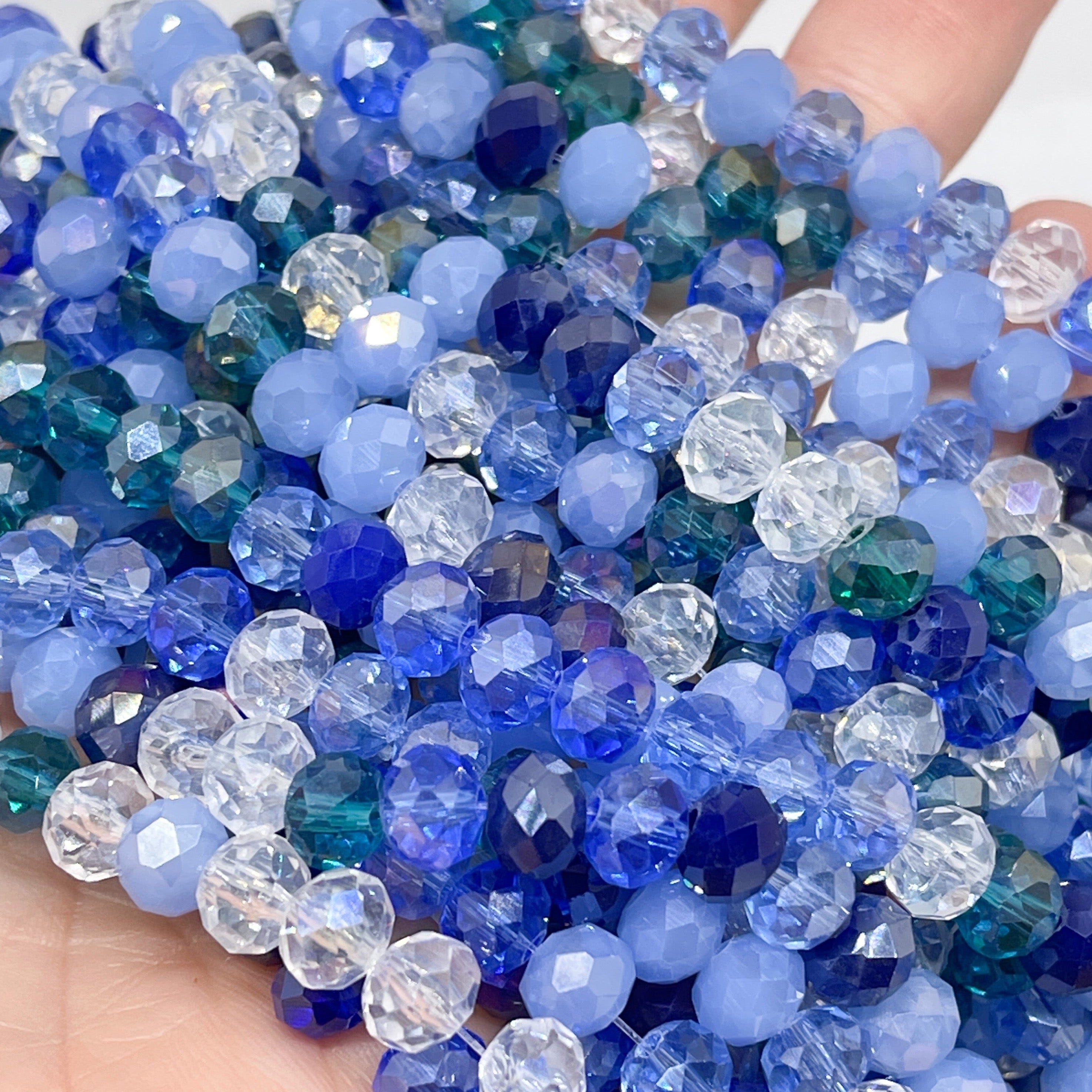 Kristallperlen 8mm 66 St. Glasschliffperlen Blau gemischt