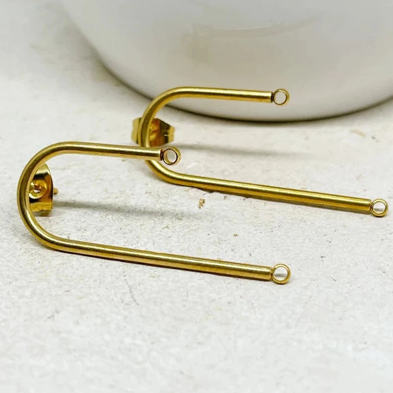 Edelstahl Ohrstecker mit Bogen, 2 Paar Ohrhaken Edelstahl goldfarben