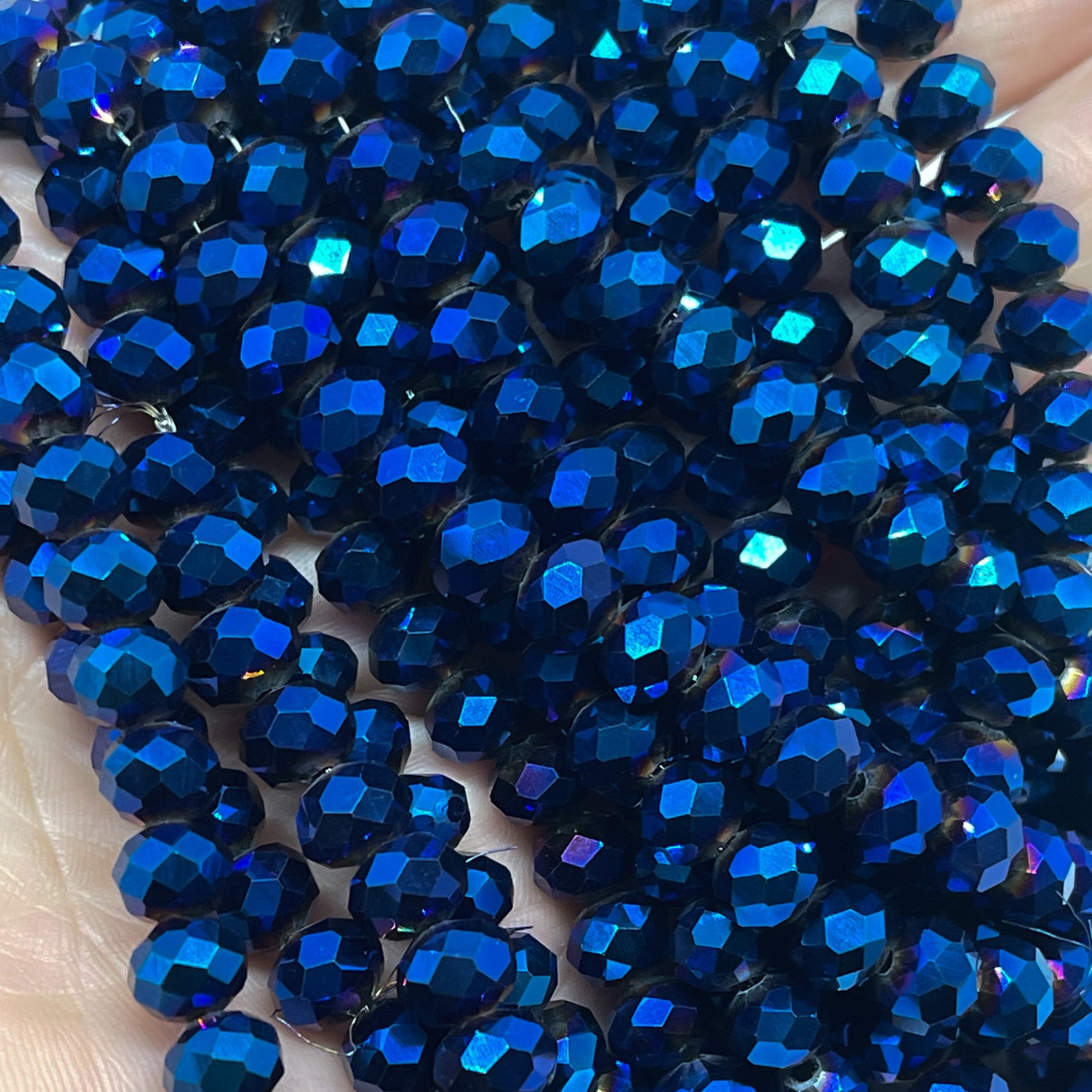 Kristallperlen 8mm 66 St., Perlen Metallic Blau, Glasschliffperlen blau