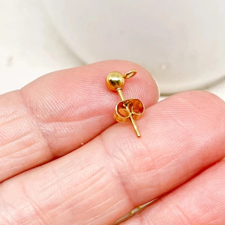 Edelstahl Ohrstecker mit Kugel 5 Paar Rohlinge vergoldet