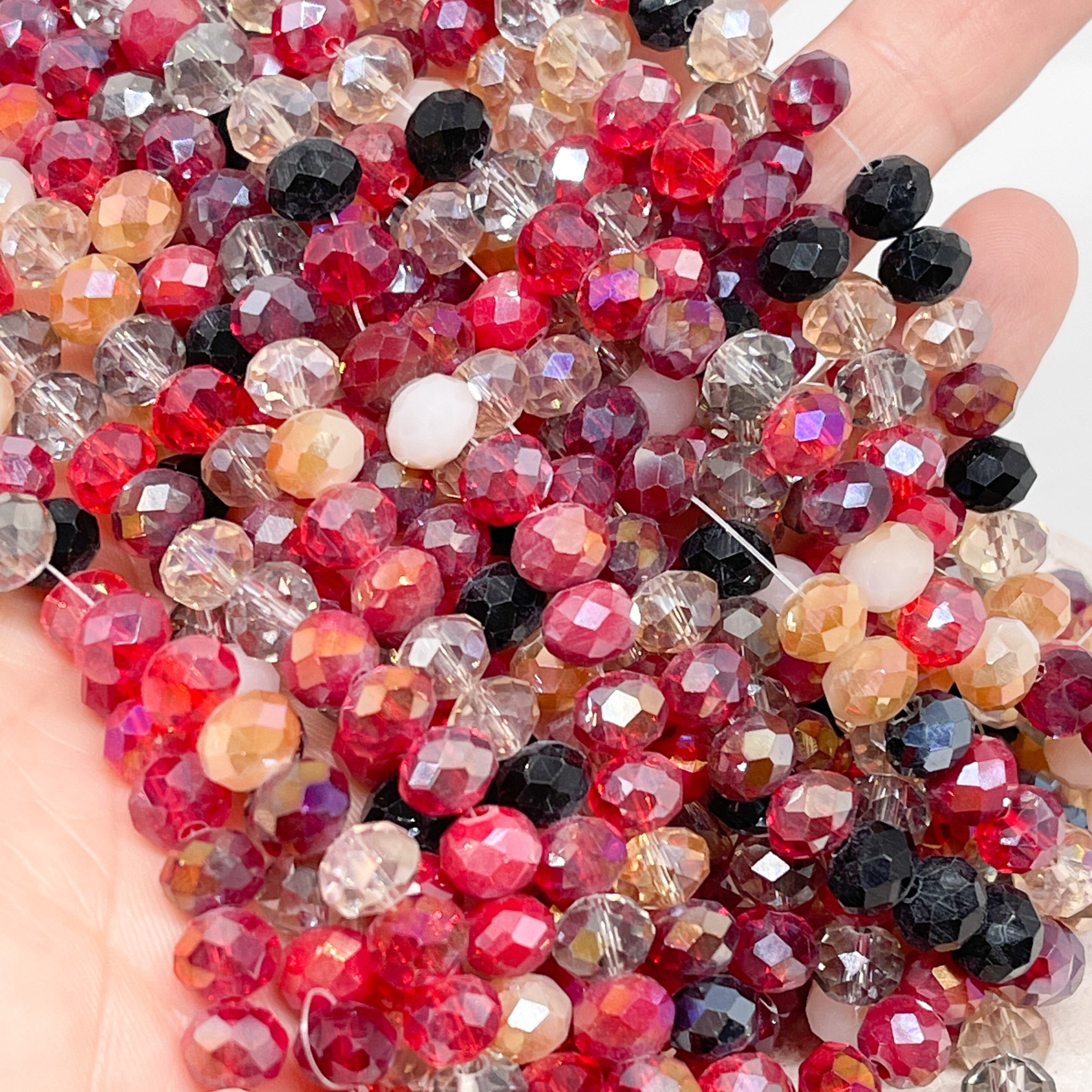 Kristallperlen 8mm 66 St. Glasschliffperlen Rot/Schwarz/Beige