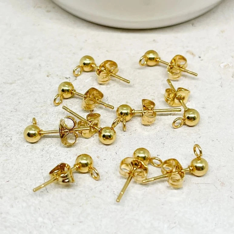 Edelstahl Ohrstecker mit Kugel 5 Paar Rohlinge vergoldet