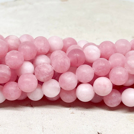Runde Matte Jadeperlen 8mm - Rosa Weiß