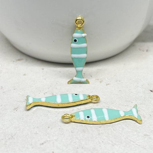 Emaille Anhänger Fisch Türkis Blau