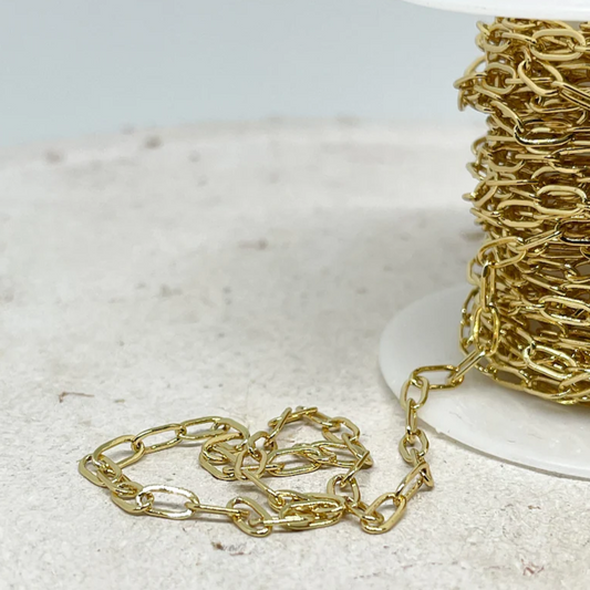 Büroklammerkette aus Messing 6mm x 2,5mm x 0,5mm 18K vergoldet
