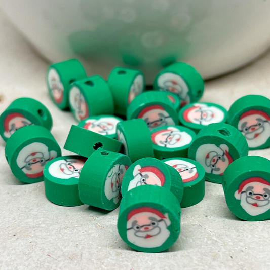 25 St. Polymer Clay Weihnachts Perlen - Weihnachtsmann Grün