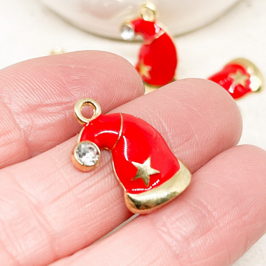 5 St. Weihnachtsanhänge Mütze, Anhänger mit Strass Steinchen