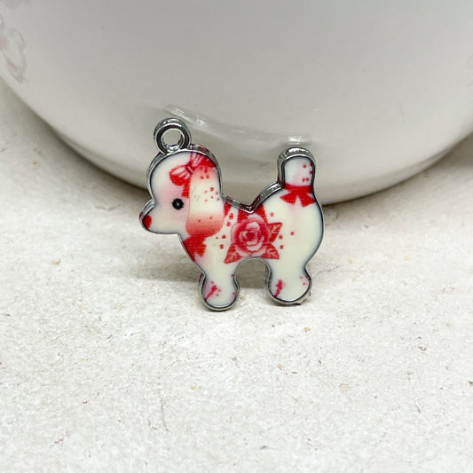 5 St. Anhänger Pudel, Emaille Anhänger Hund, Armbandanhänger Hund Rosa