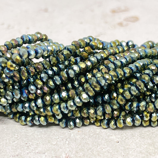 Kristallperlen 2mm, Kristallperlen Irisierend grün, DIY, Glasperlen 2mm