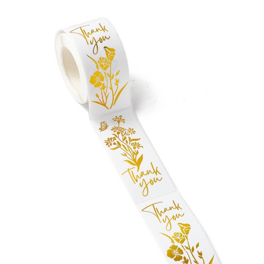 Aufkleber Sticker Danke mit Blumenmuster THANK YOU 120 St. Gold Weiß