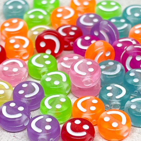 50 St. Runde Perlen mit Happy Face 7mm - Pastel Bunt