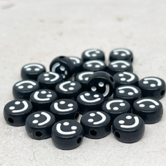 25 St. Runde Perlen mit Happy Face 10mm - Schwarz/Weiß