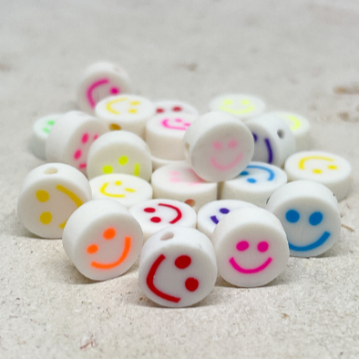 25 St. / 50 St. Polymer Clay Perlen Gesicht Lächeln 10mm Weiß