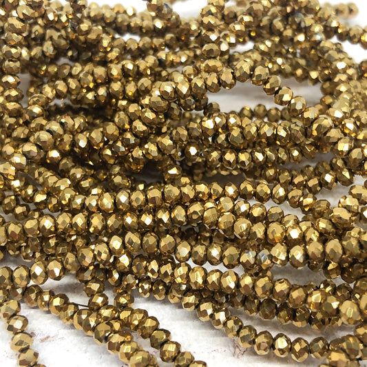 125 St. Kristallperlen 3mm Glasschliffperlen - Gold Metallic