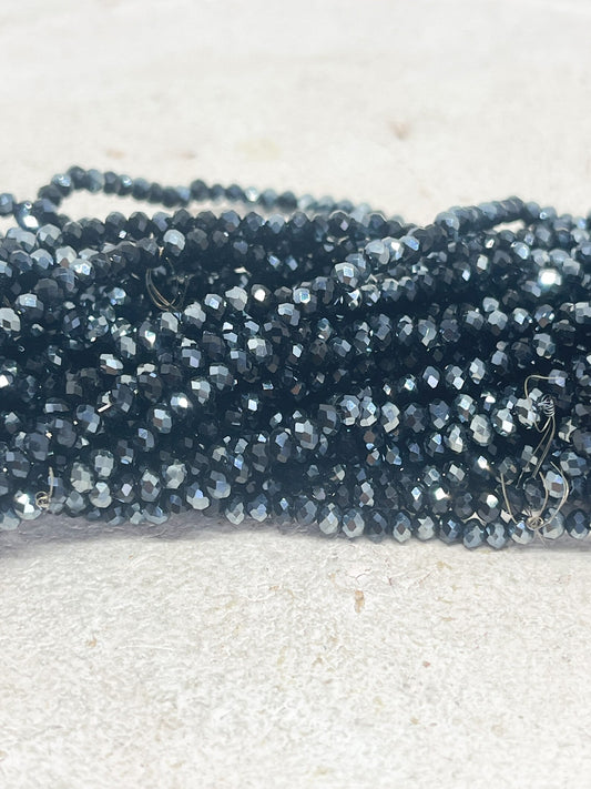 Kristallperlen 2mm Glasschliffperlen - Schwarz mit Schimmer