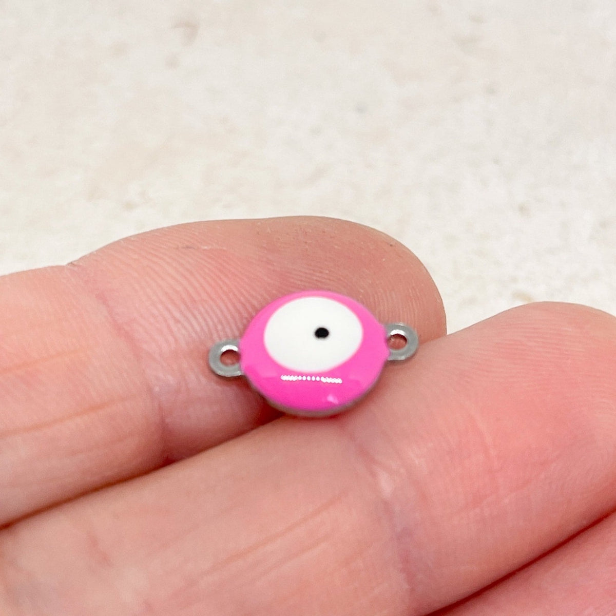 2 St. Verbinder Emaille Böses Auge Glücksbringer Charm - Pink