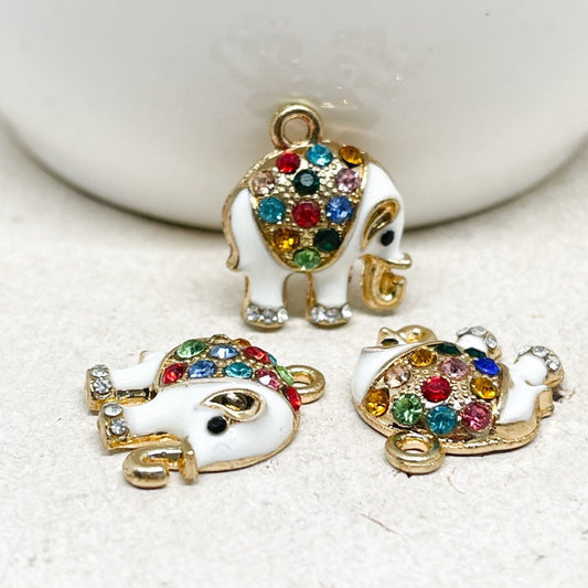 2 St. Emaille Anhänger Elefant mit Zirkonia