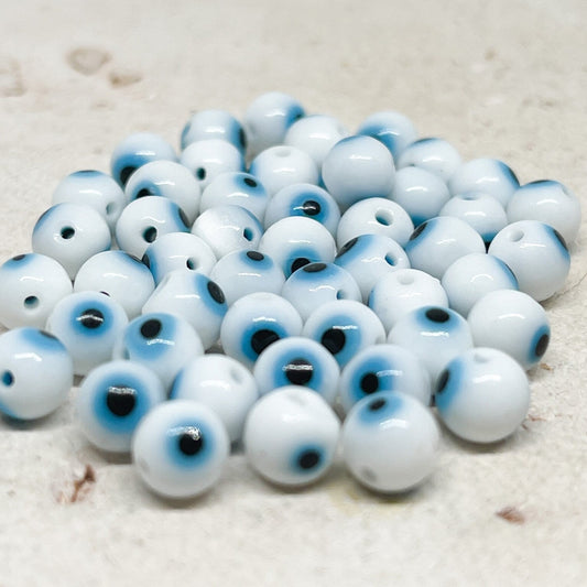 Glasperlen mit Augenmuster Böses Auge 30St. - Weiß/Blau