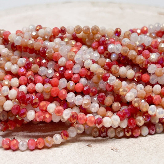 Kristallperlen 2mm Glasschliffperlen - Rot/Beige gemischt
