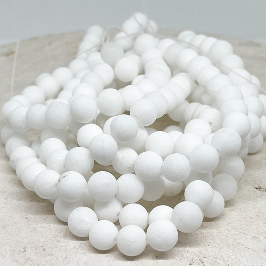48 St. Jadeperlen Perlen 8mm Matt - Weiß