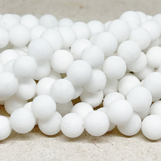 60 St. Jadeperlen Perlen 6mm Matt - Weiß