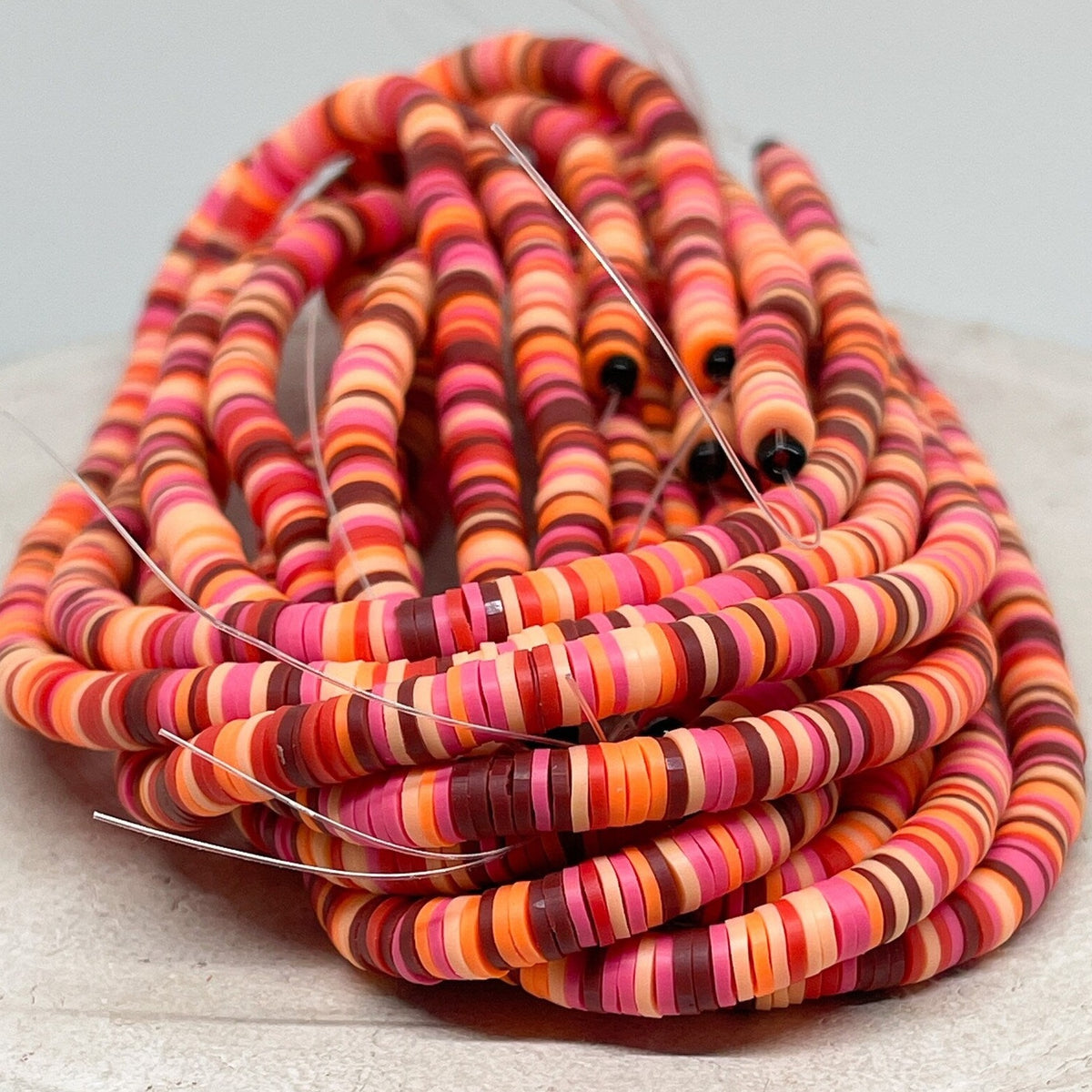 1 Strang Heishi Perlen Polymer Clay Perlen 6mm Orange/Rot