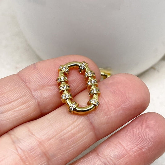 Verbinder Oval mit Zirkonia, Messing Charm - Goldfarben