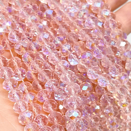 66 St. Kristallperlen 8mm Glasschliffperlen - Rosa mit Violettschimmer
