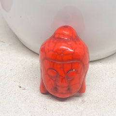 3 St. Buddha Kopf Perlen syn. Howlith - Orange