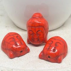 3 St. Buddha Kopf Perlen syn. Howlith - Orange