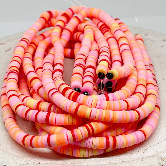 1 Strang Heishi Perlen Polymer Clay Perlen 6mm Orange/Rosa/Bunt