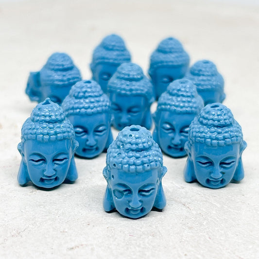 10 St. Buddha Perlen Buddhakopf Buddhaanhänger Blau