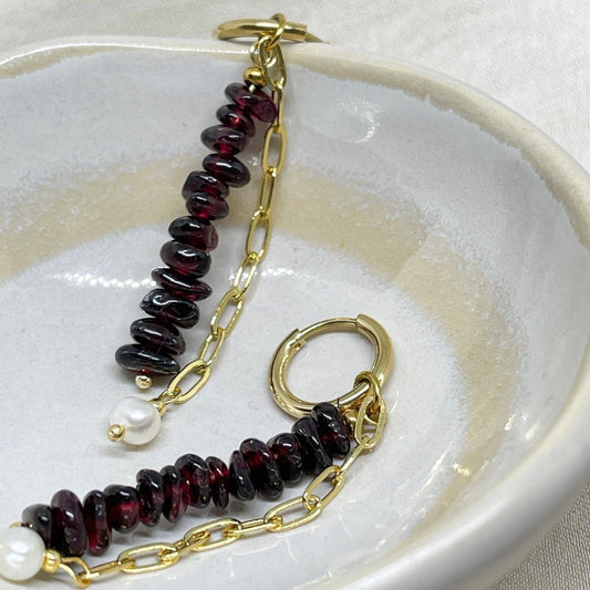 Ohrringe Creolen mit Granat und Süßwasserperle