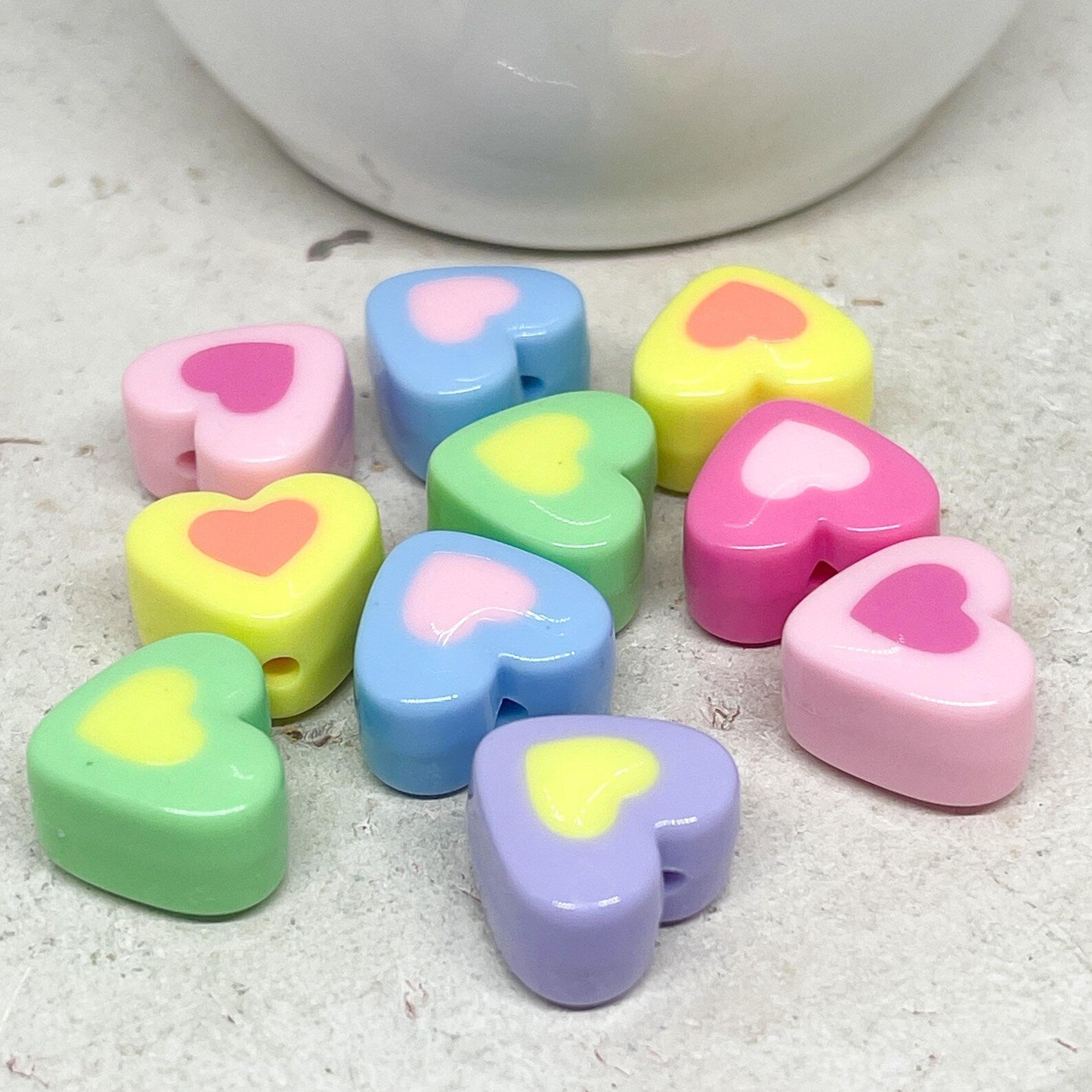 Acrylperlen Herz Pastell Bunt gemischt