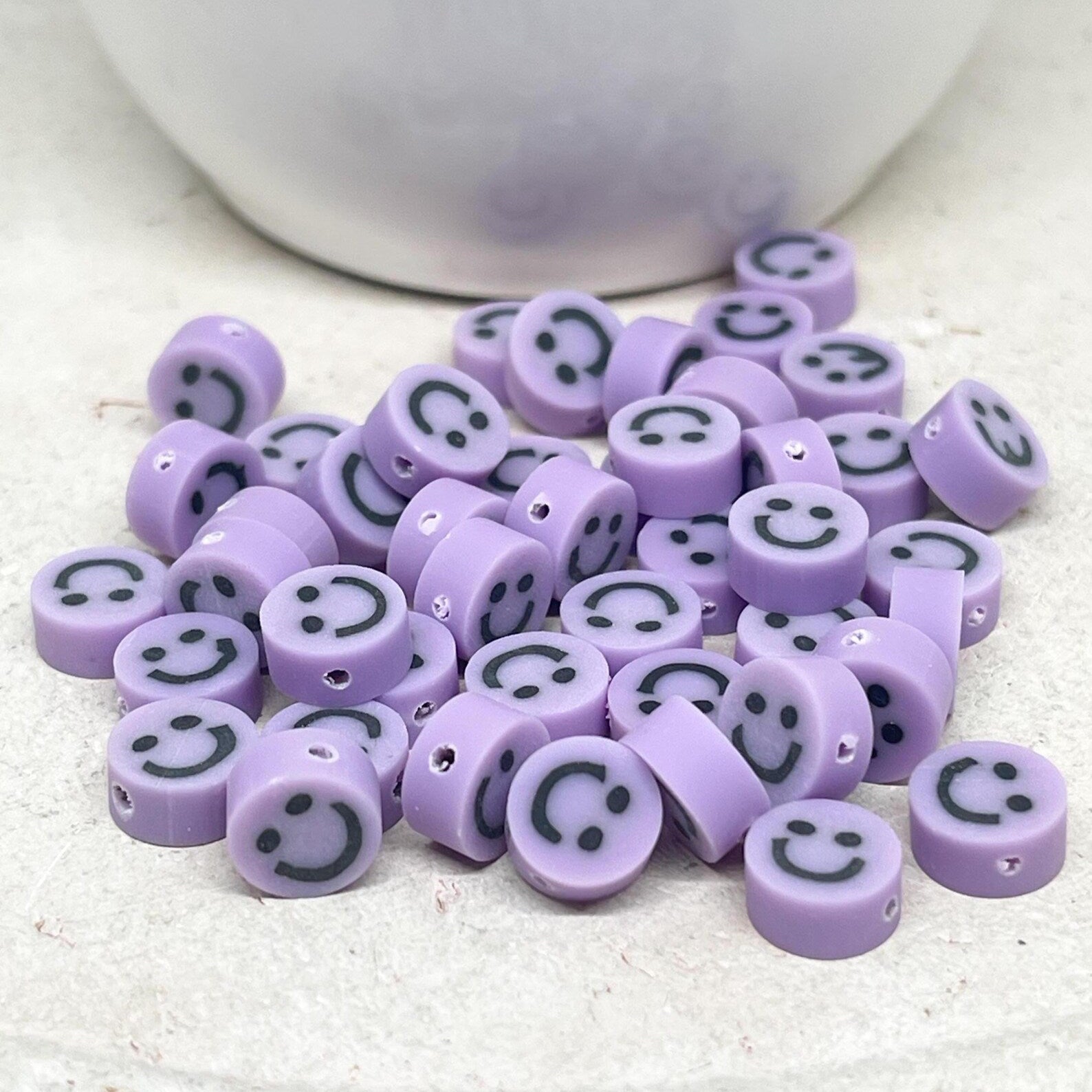 Polymer Clay Perlen Gesicht Lächeln 10mm - Lila