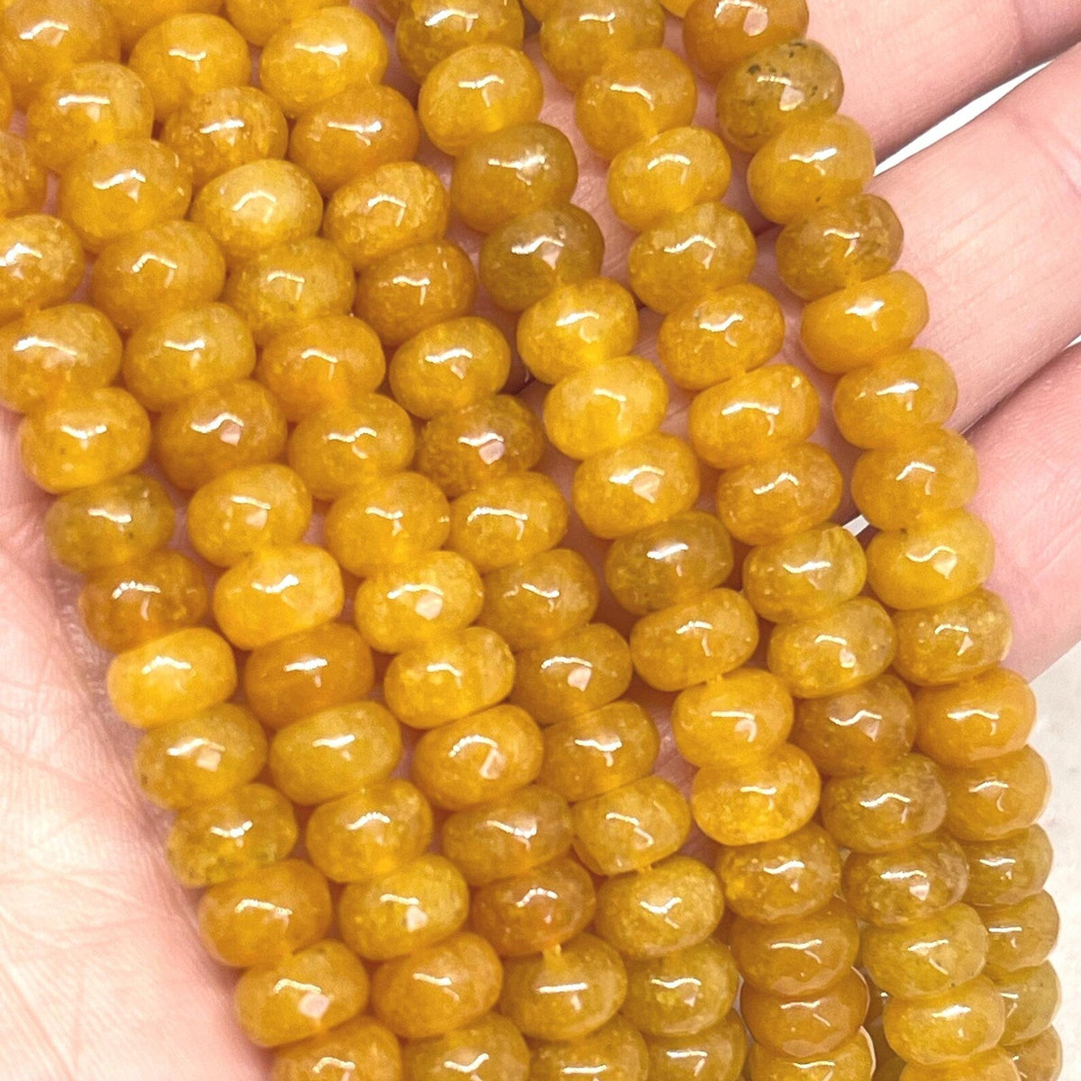 Jadeperlen Donuts 8mm x 5mm - Senfgelb