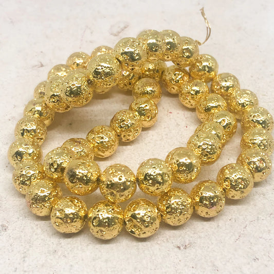 Lava Perlen Naturstein 8mm 45 St. vergoldet