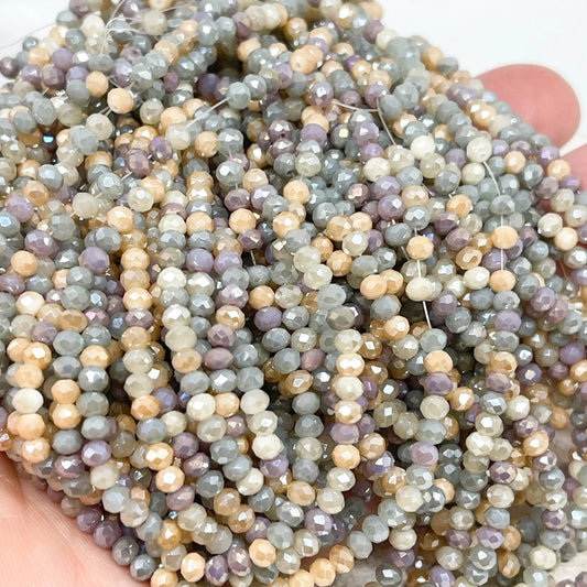 Kristallperlen 2mm Glasschliffperlen - Beige/Lilla/Grau