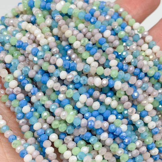Kristallperlen 2mm Glasschliffperlen - Blau/Grün/Beige