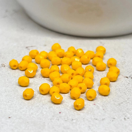 100 St. Böhmische Glasschliffperlen 3mm - Sonnenblumen Gelb