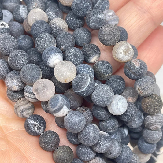Natürliche Druzy Achat Perlen 8mm - Grau