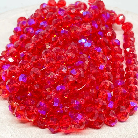 30 St. Kristallperlen 10mm Glasschliffperlen - Rot mit Schimmer