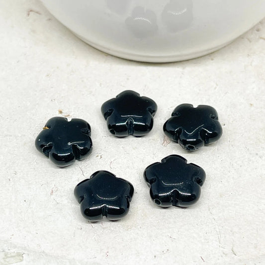Blumen Perle aus Onyx 10 St. Schwarz 15mm
