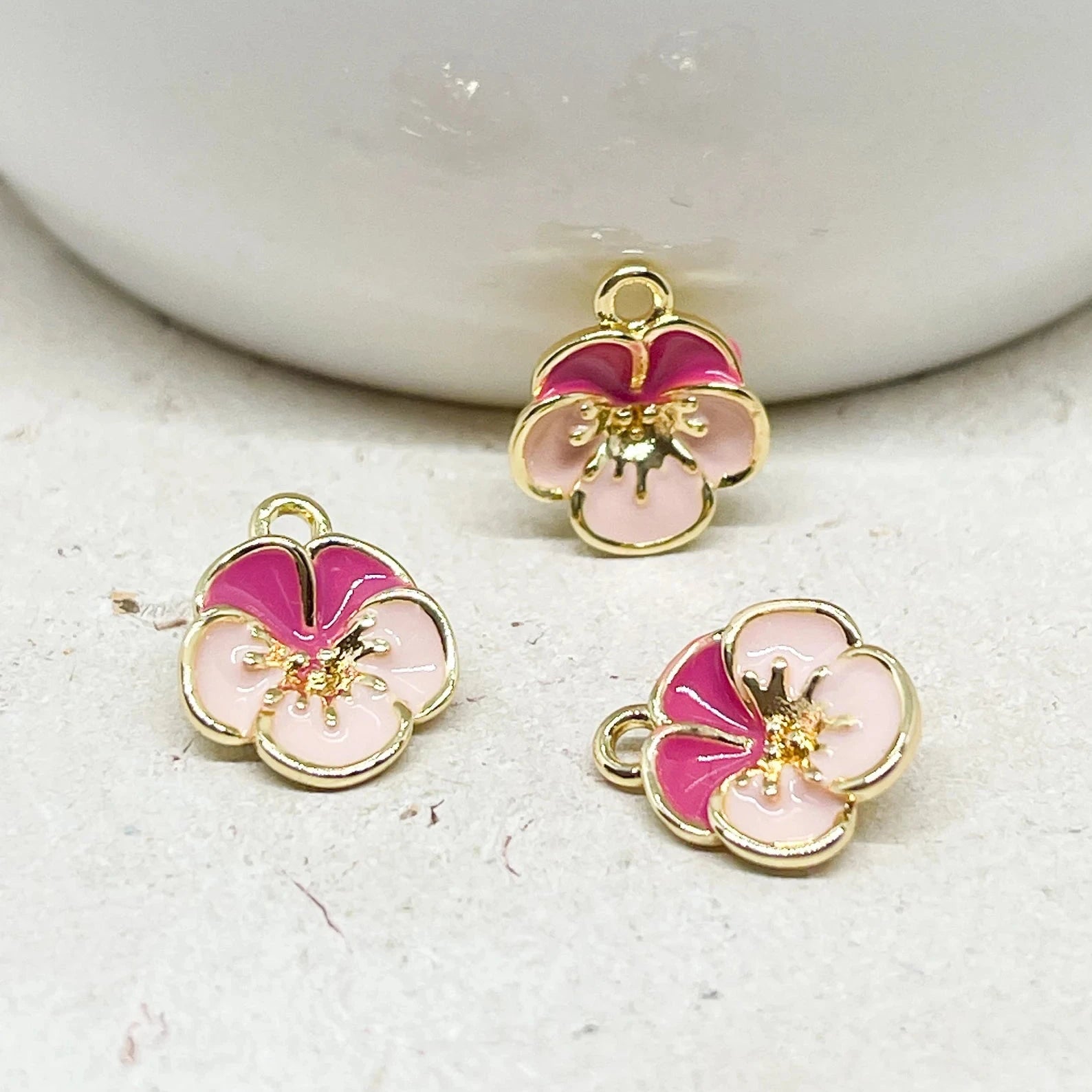 Anhänger Emaille Blume 3 St. - Blümchen Rosa