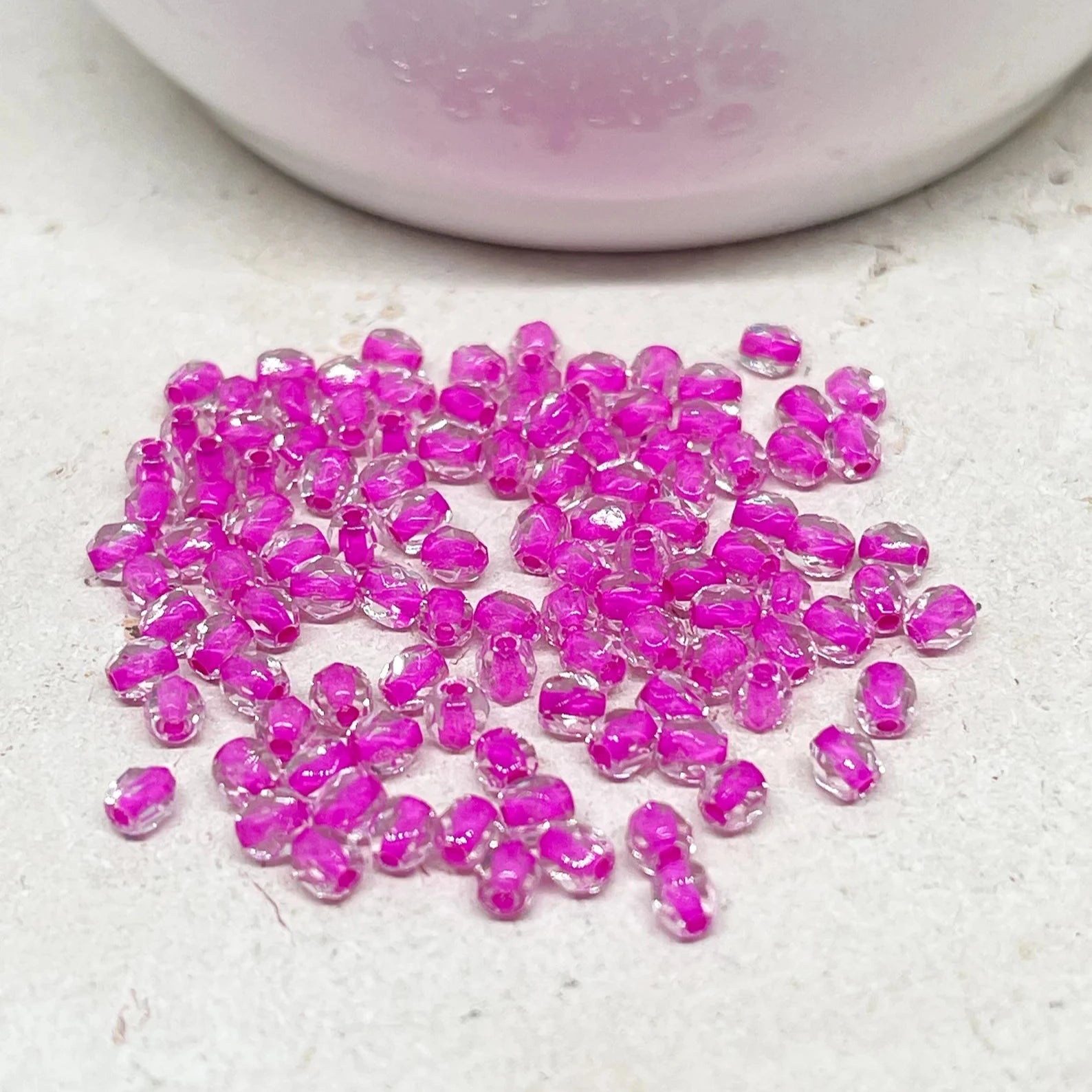 Böhmische Glasschliffperlen 3mm 100 St. Crystal Fuchsia Lined