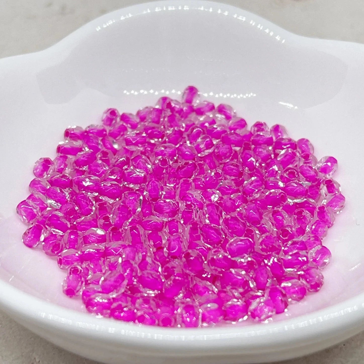 Böhmische Glasschliffperlen 3mm 100 St. Crystal Fuchsia Lined