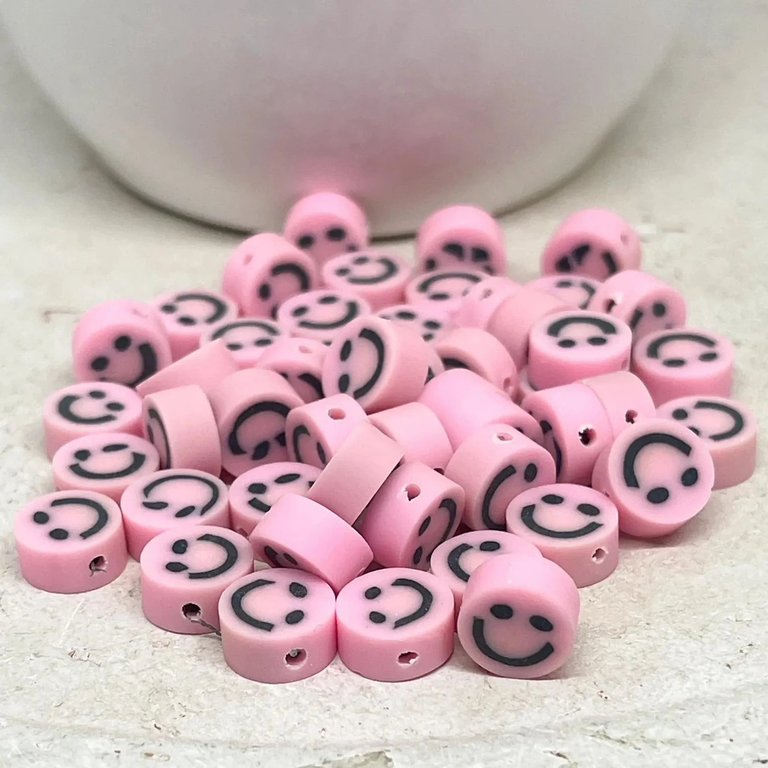 Polymer Clay Perlen Gesicht Lächeln 10mm - Rosa