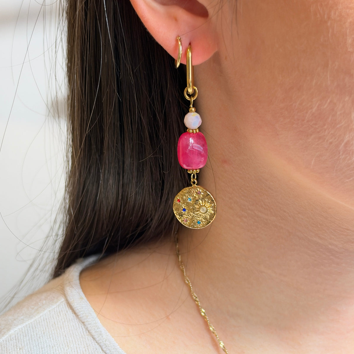 Creolen Pink mit Sonne & Sternen